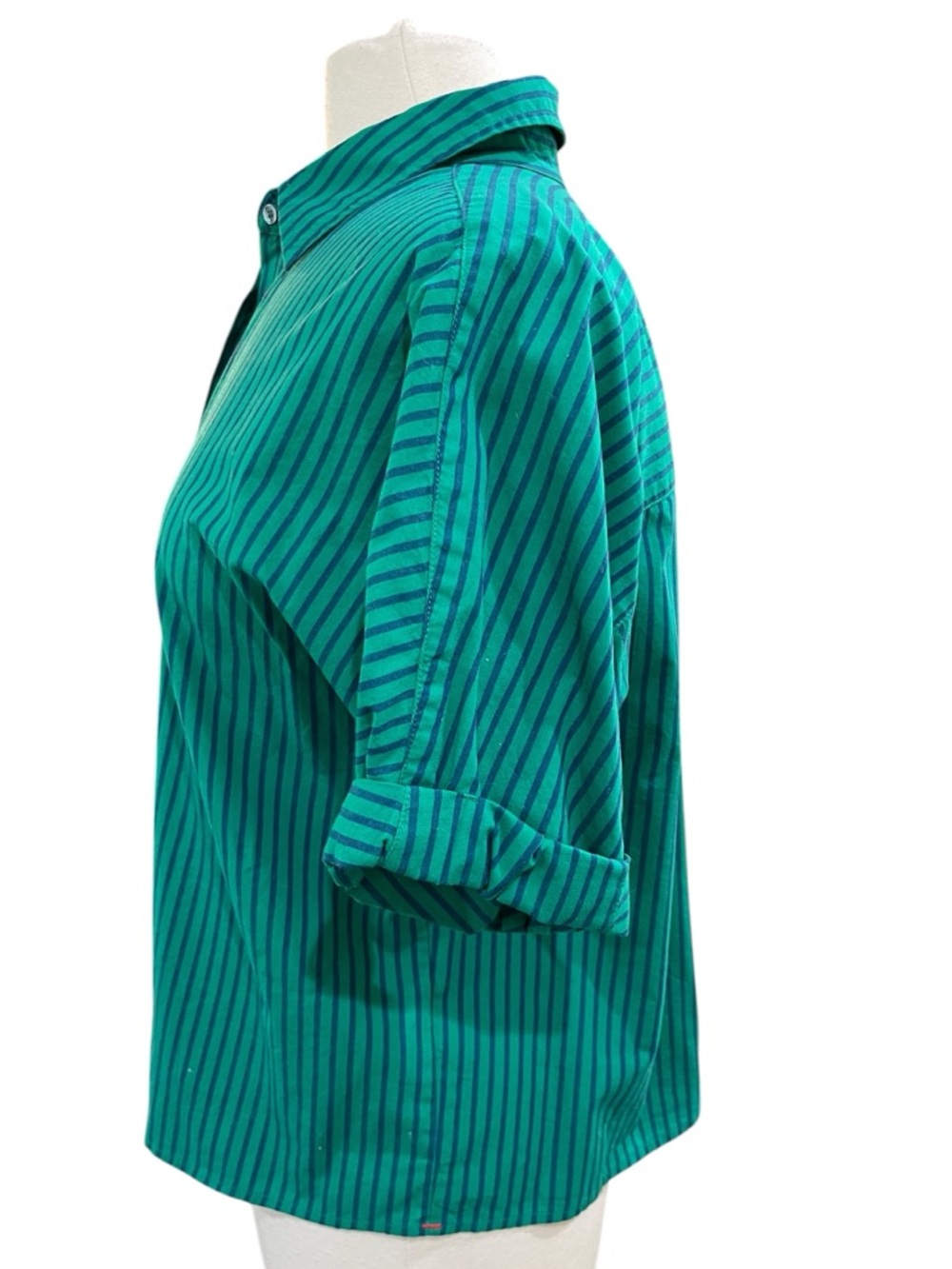 Xirena Teddy Striped Button Down Crop Shirt SZ S Green Blue - Picture 3 of 7